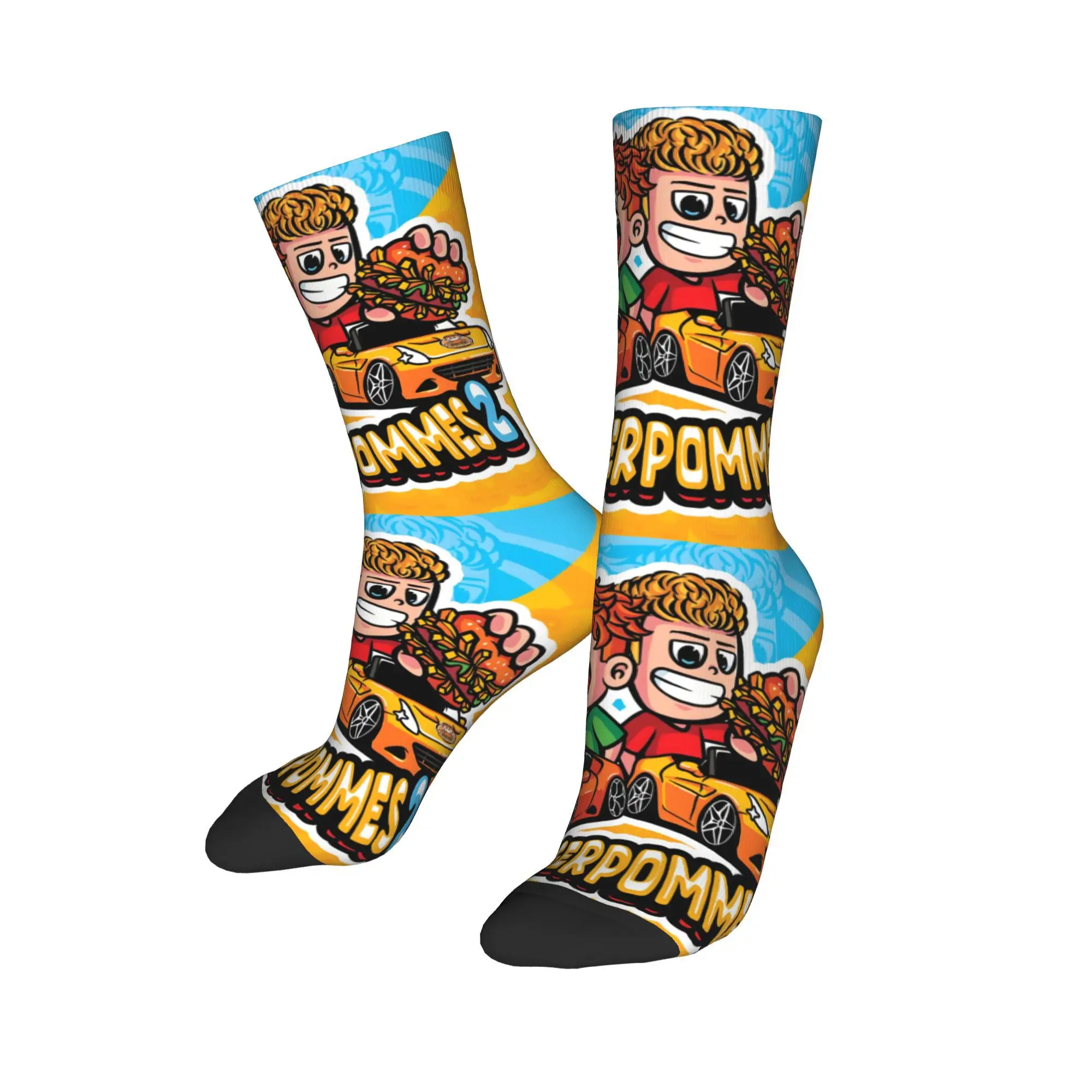 Носки в стиле хип-хоп с милым принтом L-Lukasbses B-Burgerpommes для мужчин и женщин, эластичные классические носки на лето, осень и зиму     Носки Crew