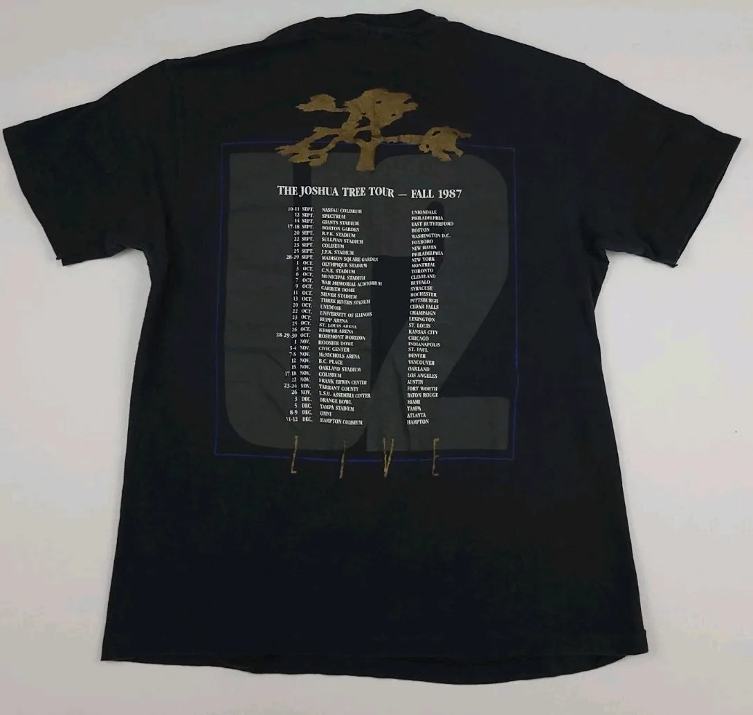 تي شيرت عتيق 1987 U2 جوشوا تري تور تي شيرت جرافيك تي شيرت ميرش 1980s حفلة موسيقى الروك موسيقى الروك نادر 80s Og Worn Vtg
