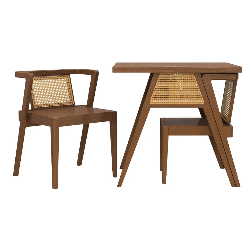 

Small apartment leisure area layout household tea reading rattan weaving one table and two chairs three-piece balcony