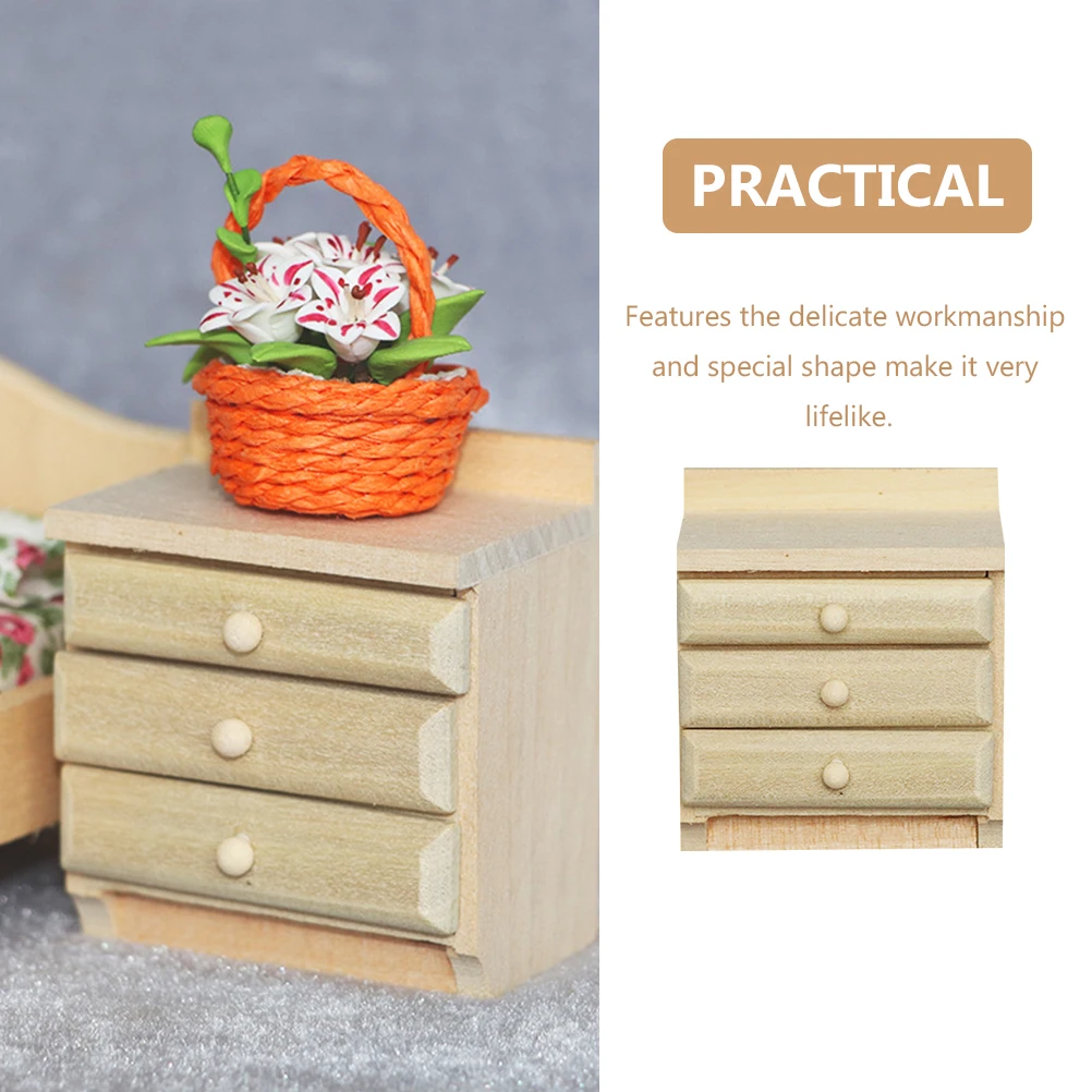 

Mini Wooden Cabinet Lifelike Design Miniature Bedside Table Mini House Bedroom Decor Miniature Bedside Table Model Nightst