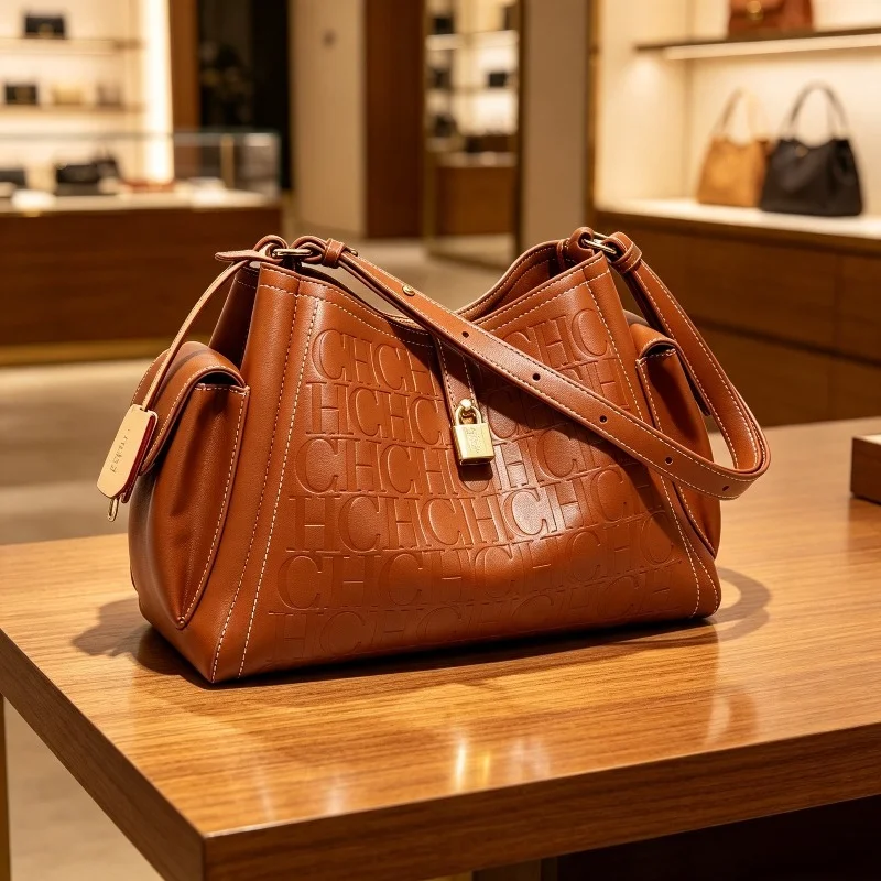CHHC New Women Trendy Bucket Bag Classic Embossed Letter Daily Commute Purse Large Capacity Shoulder Handbag