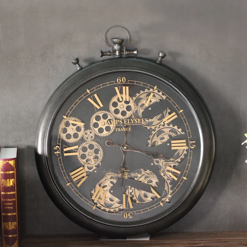 Retro American Wall Clock Living Room European Silent Large Creative Gear Clock Decorative Metal Wall Clock