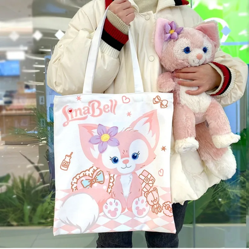 Disney Kawaii LinaBell Women Cartoon Shoulder Bag Portable Large Capacity Girls Travel Tote Bag Cute Canvas Shopping Bag Gift