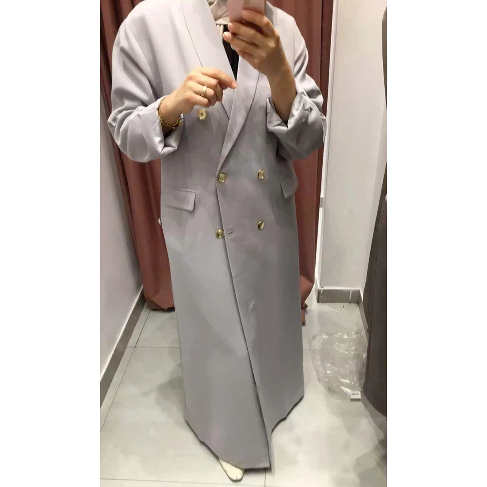 

Elegant Long Double Breasted Women Blazer Lapel Formal Prom Custom Made Saudi Arabia Dress