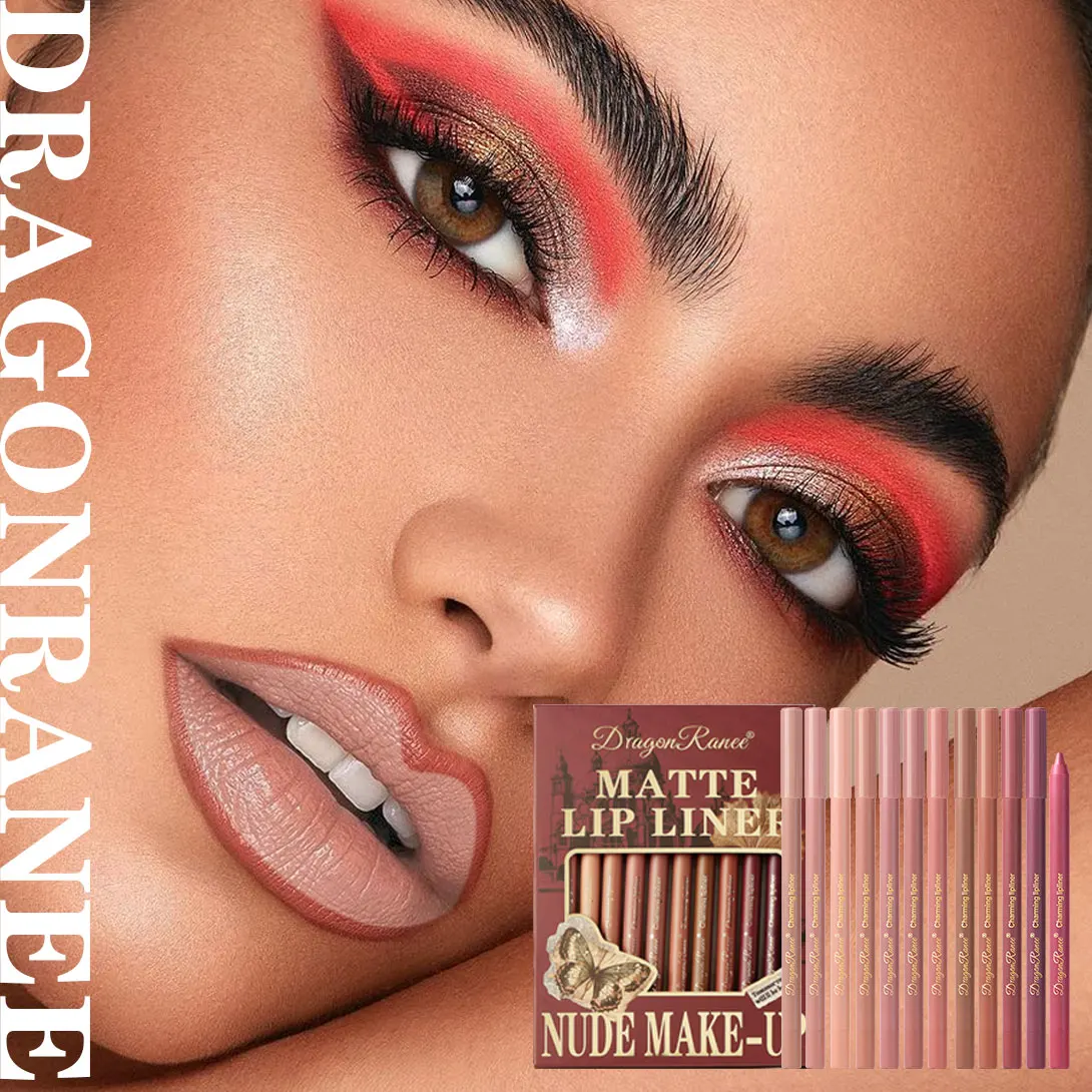 12Pcs/Set Lip Liner Pen Set Waterproof and Sweatproof, Delicate Texture, Non-Smudging, Lip Shaping, Essential for Beginners, Lip Liner Pen Set for Holiday Parties, Valentine's Day Gift