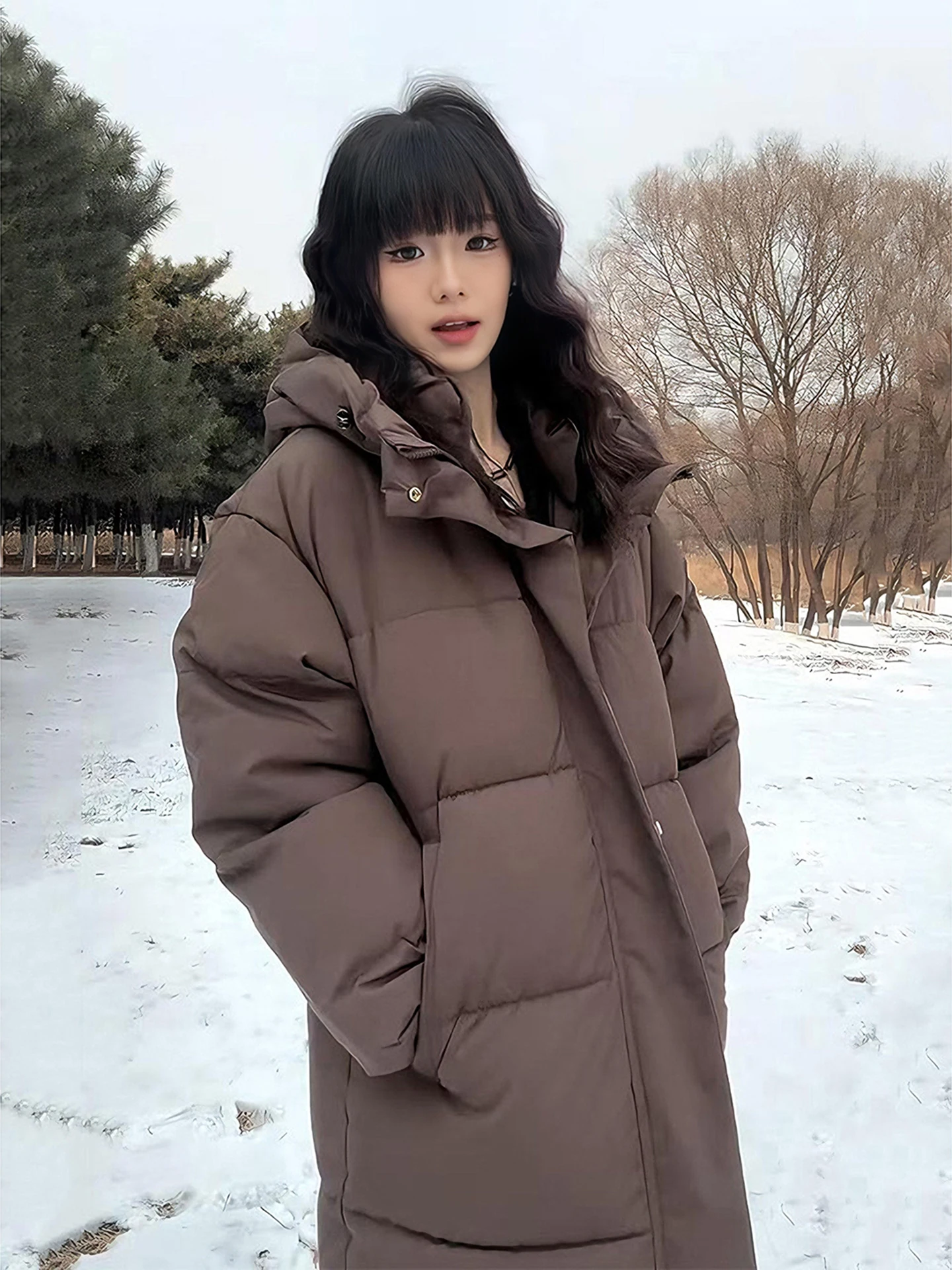 

Карамельное хлопковое пальто средней длины American Sle Cotton Jaet ex, зимнее теплое хлопковое пальто до колена для подростков