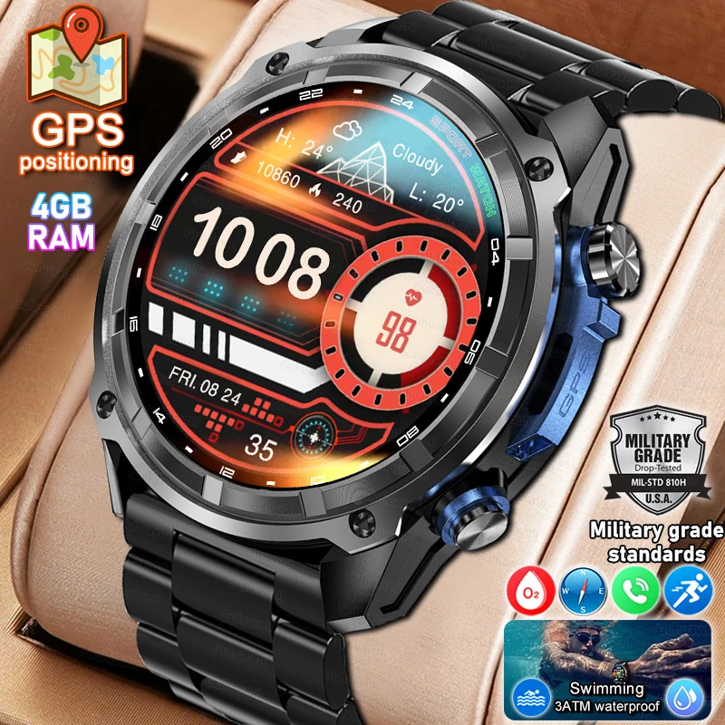 Montre connectée haut de gamme avec verre Corning Gorilla, étanche, capteur six axes, montre connectée sport, 4 Go de mémoire, GPS, carte intégrée.