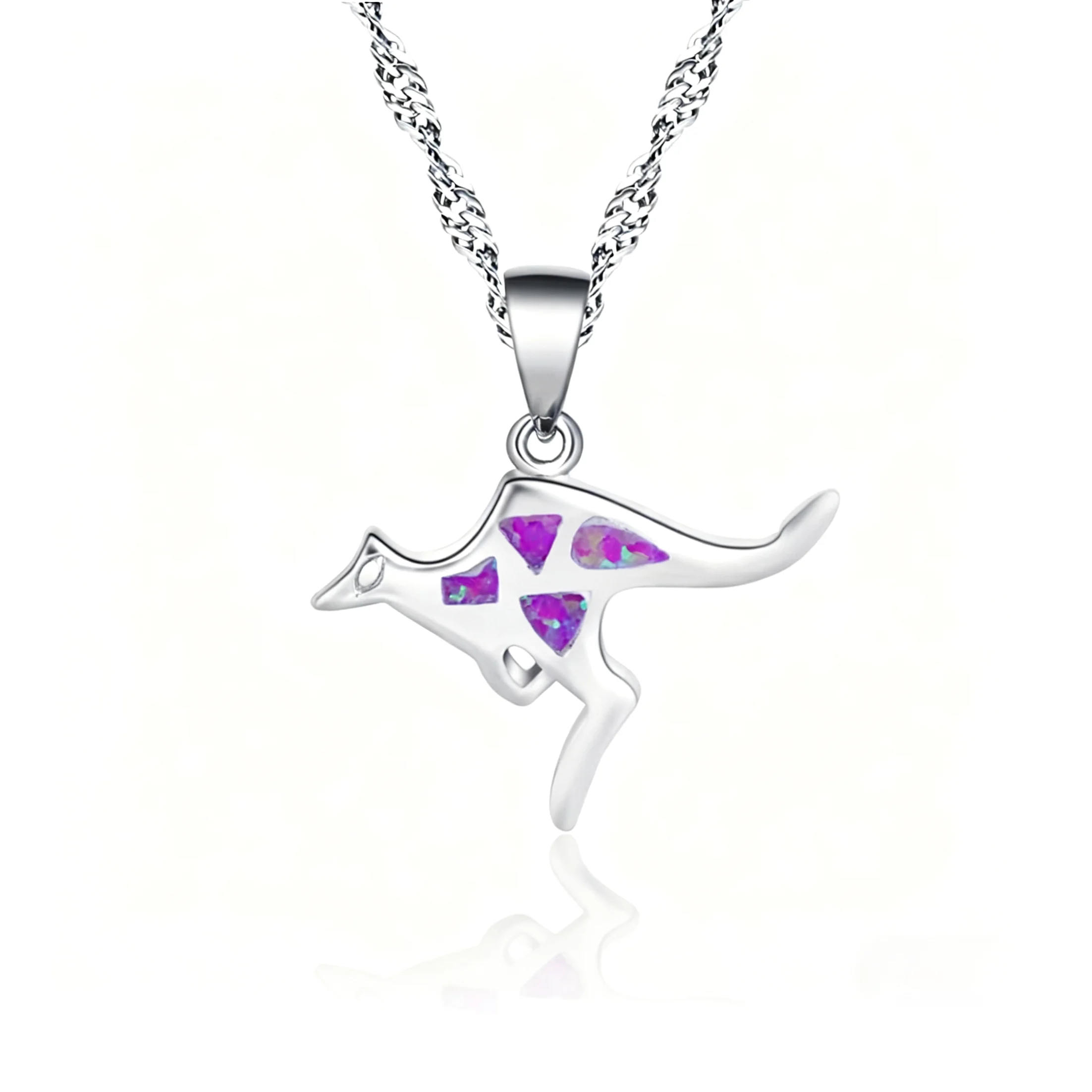 Exquisite Kangaroo Pendant Necklace with Blue Opal, Silver Plated Twisted Chain, Unique Australian Animal Jewelry Gift for Women