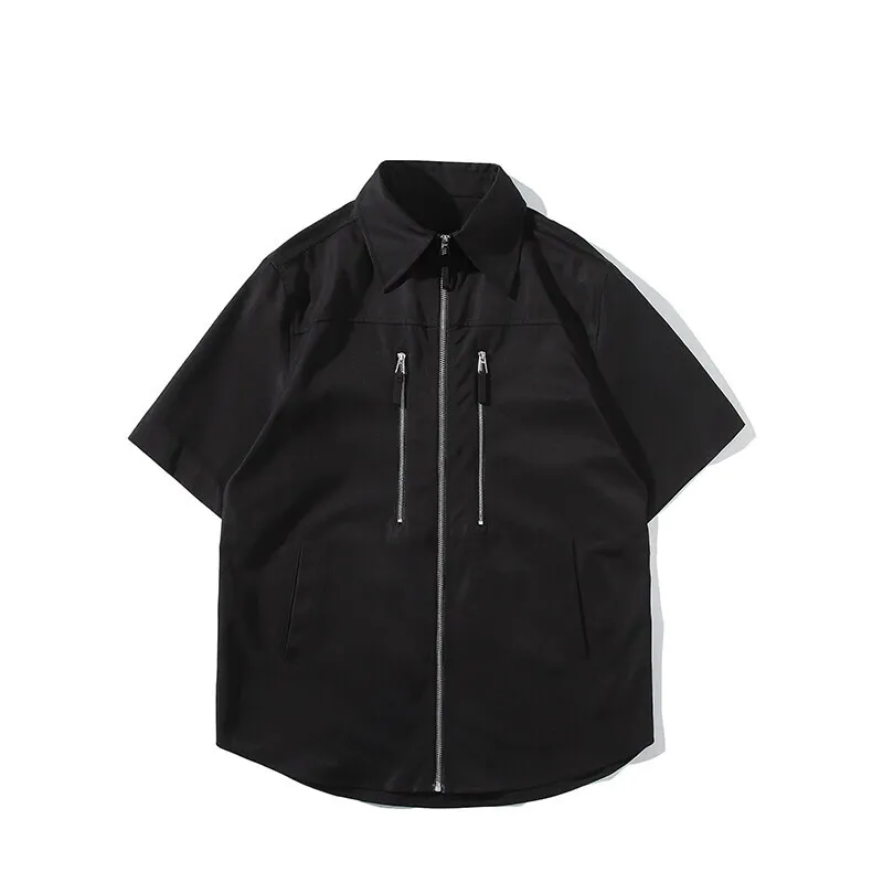 Summer Short Sleeved Shirt Men Oversized Black Casual Shirt Men Streetwear Korean Loose Zipper Shirt Mens Hawaiian Shirts
