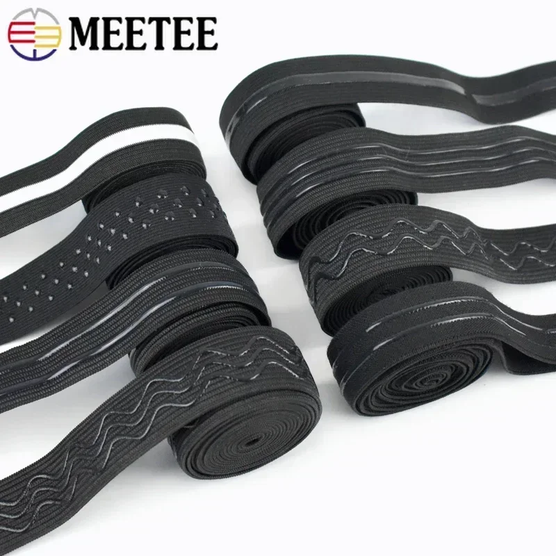 1/2Meter Meetee Non-slip Silicone Black Elastic Band for Sportswear Belt Strech Ribbon DIY Outdoor Clothing Sewing Material