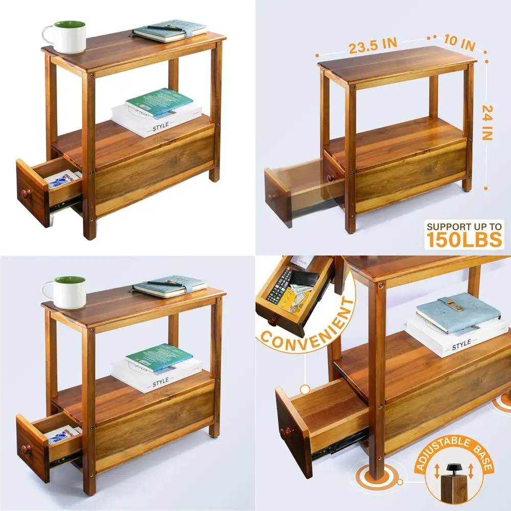 

Compact Drawer and Shelf End Table - Space-Saving Side Table for Bedrooms and Living Rooms, Ideal Small Nightstand