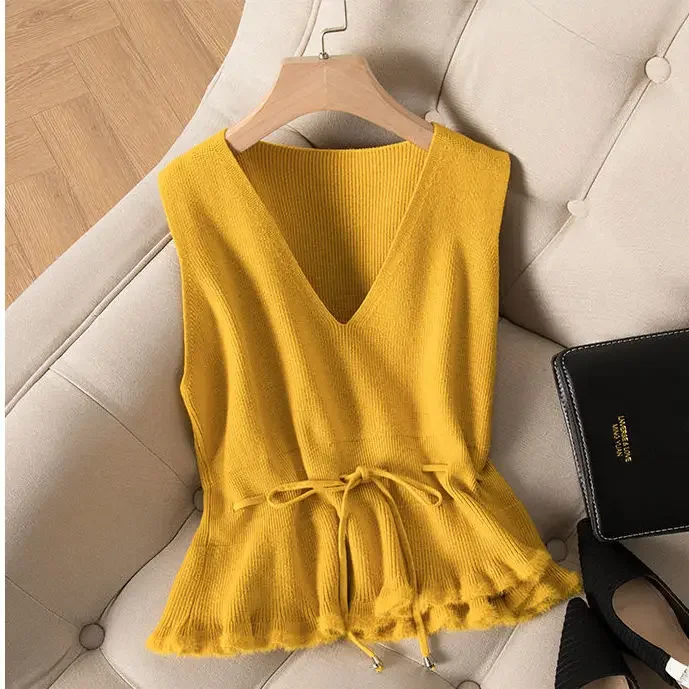 Woman Jacket Vest Women\'s Knitted Vest Autumn and Winter Pullover Sweater Vest Sleeveless Coat Chaleco Mujer