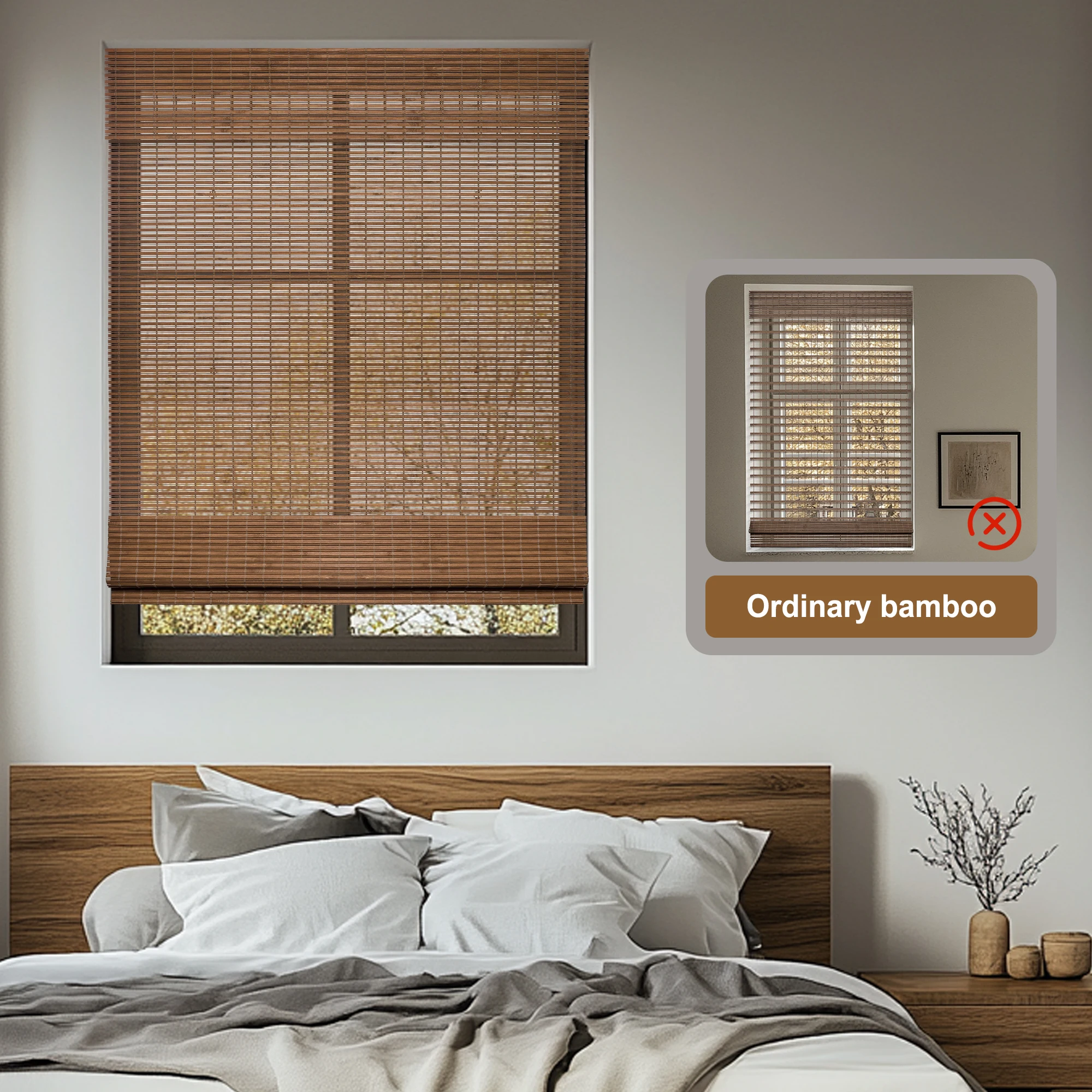 Factory Custom Size Woven Bamboo Shade Natural Light Filtering Bamboo Blinds for Home Hotel Room Restaurant Without Pull