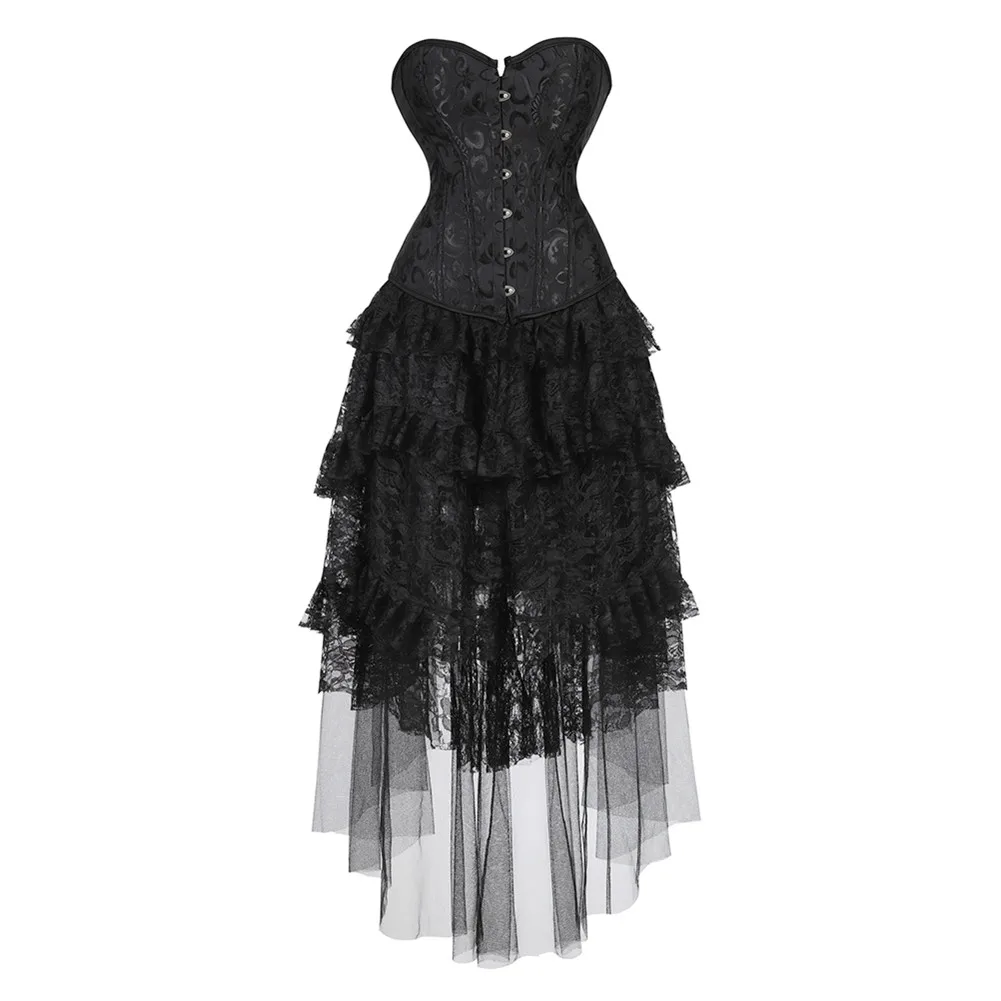 

Black Gothic Corsets Dresss for Women Sexy Vintage Lace Up Corset with Steampunk Lace Skirt Sets Plus Size Party Clubwear S-6XL