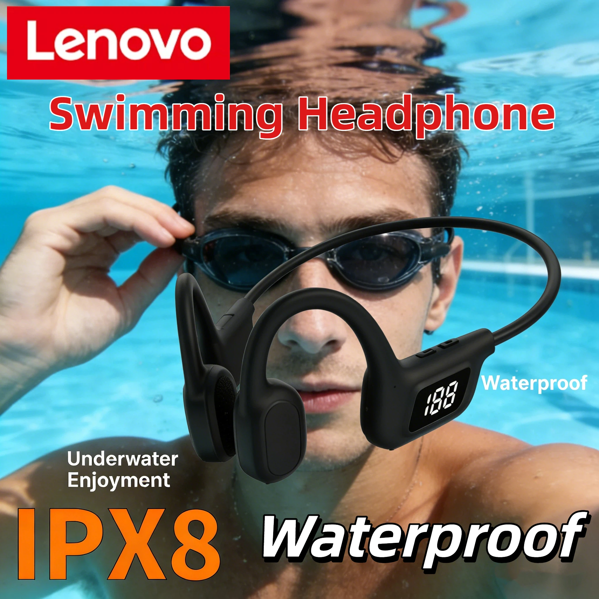Casque audio sans fil à conduction osseuse Lenovo Real X7/X8, étanche IPX8, Bluetooth 5.3, pour la natation, l'exercice et le fitness 2026