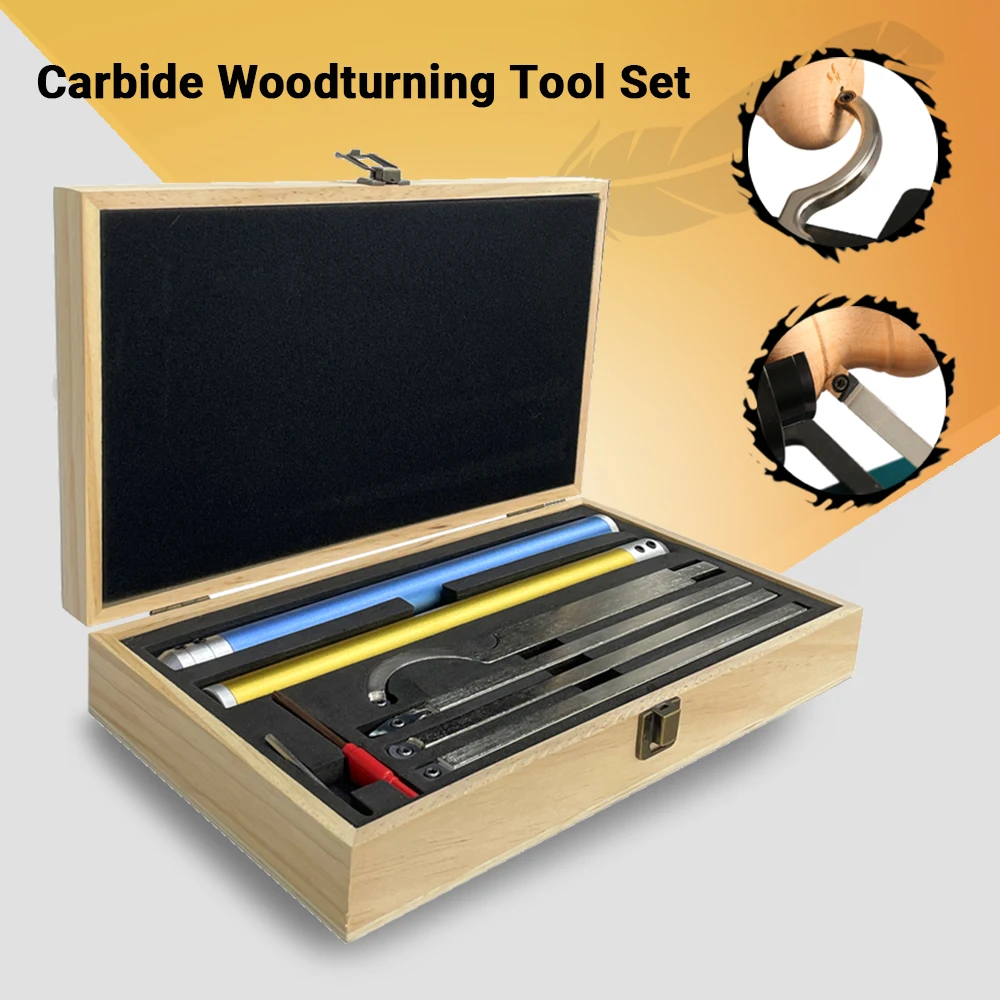 6 in1 Carbide Woodturning Tool Set Wood Turning Chisel Kit with Cutting Inserts & Box for Lathe Woodworking Tools Accessories