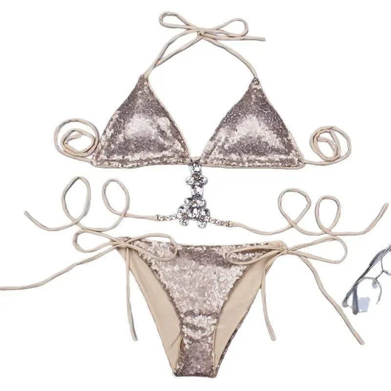 Costume da bagno bikini da donna diviso sexy Triangolo lucido Costumi da bagno Attraenti costumi da bagno Marchio cinese alla moda femminile