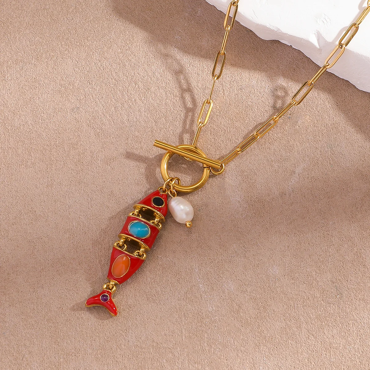 Stainless Steel Titanium Steel Necklace Enamel Koi Small Fish Pendant Clavicle Chain Fashion Items
