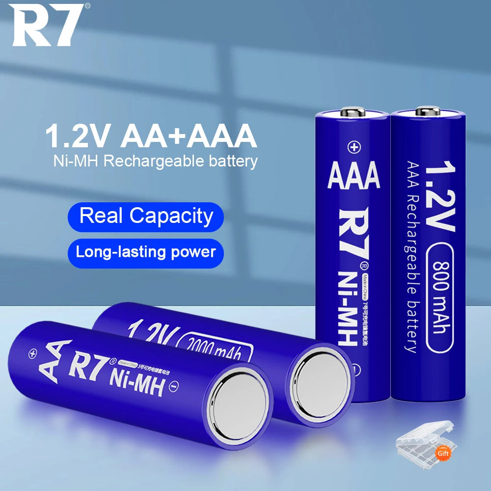 R7 Brand 2000mAh 1.2V AA Rechargeable Batteries+800mAh 1.2V AAA Battery NI-MH AA AAA Rechargeable Battery for flashlight toys