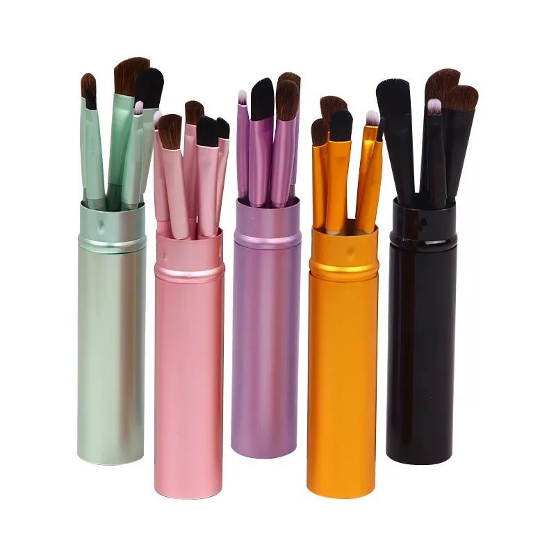 5 Stuks Paardenhaar Oogschaduw Borstel Volledige Set Van Beauty Tools Beginner Make-Up Borstel Dier Haar Opslag Draagbare Foundation Borstel