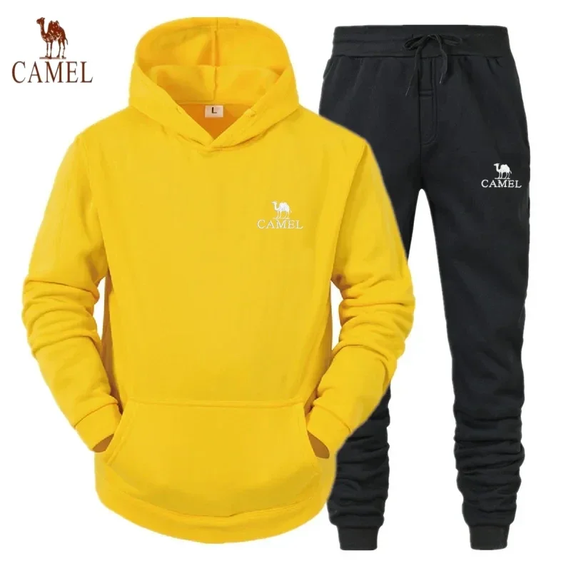 Male and female embroidered camel hood set, outdoor sports running casual set, elegant, new, spring and autumn