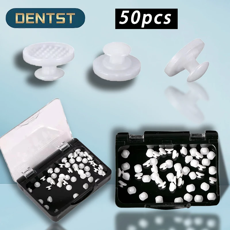 50pcs Orthodontic Dental Direct Bond Eyelet Ceramic Lingual Button Tongue Tamer Bite Opener Traction Hook Crimpable Hook