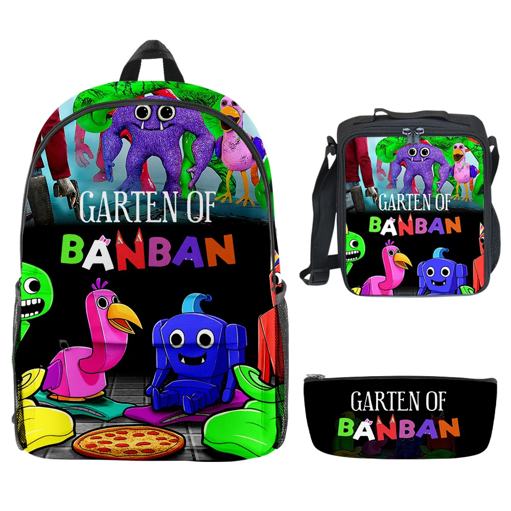 Fashion New Garten of Banban 3D Print 3pcs/Set Student School Bags Laptop Daypack Backpack Crossbody Lunch bag Pencil Case