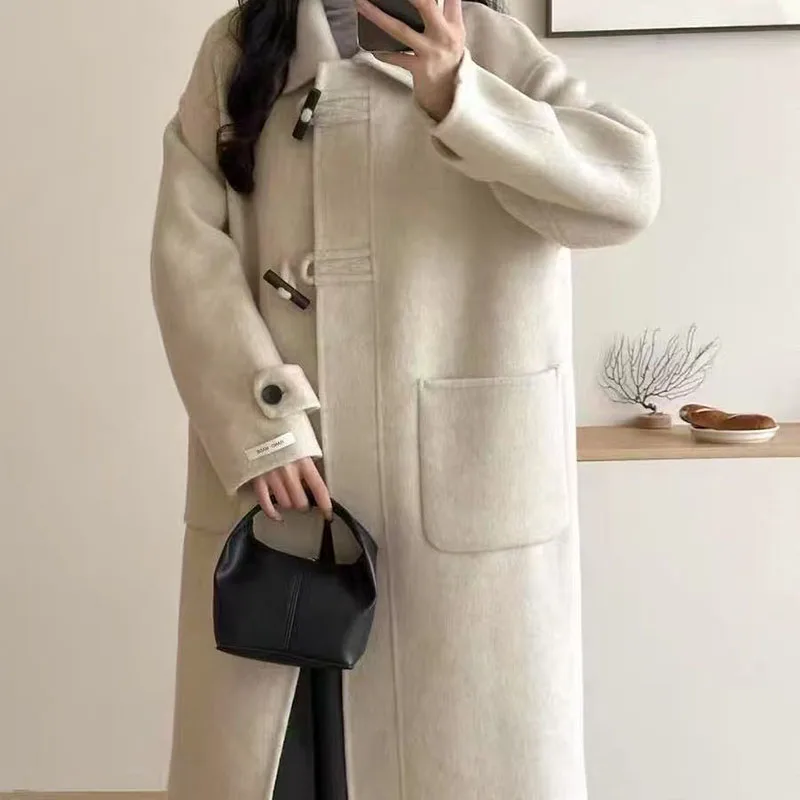 

2025 Women's Wool Coat Medium Length Double-Faced Fleece Autumn Winter New Style Loose High-End Outerwear Windbreaker
