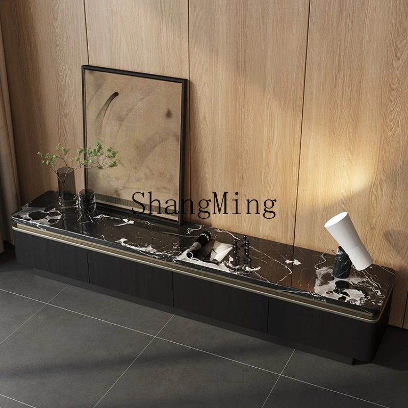 

DHY minimalist floor-to-ceiling marble TV cabinet coffee table living room light luxury modern floor cabinet