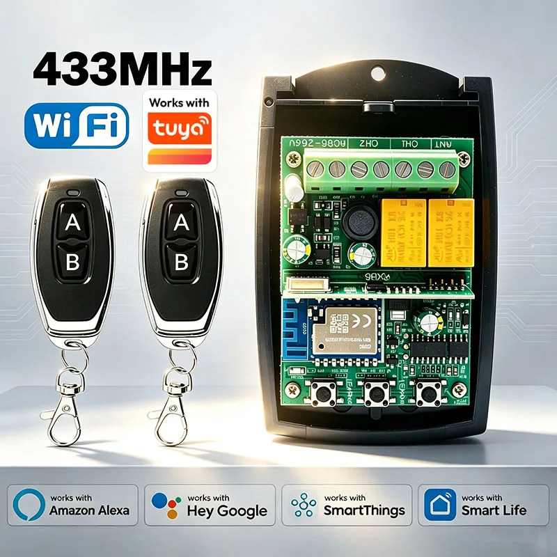 Universal Works With TUYA Smart LIFE Switch Module Receiver 433MHz 433.92MHz Fixed Rolling Code Garage / Gate Remote Control