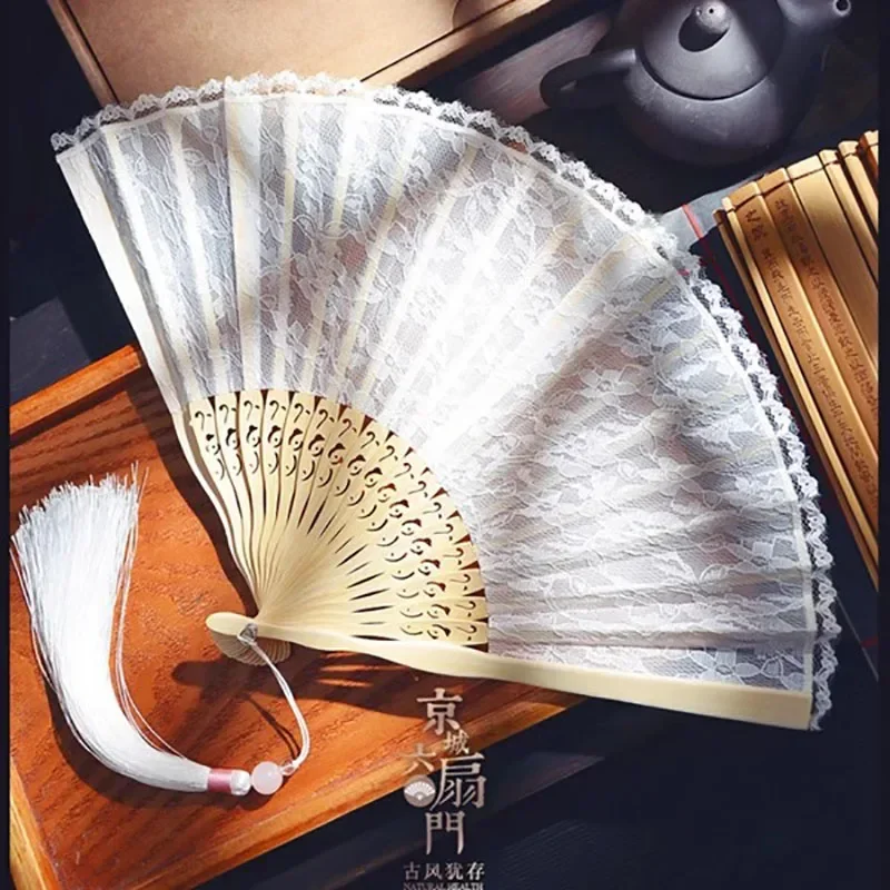 

Chinese Style Black Lace Folding Fan Qipao Dance Fan Summer Cooling Performance Classical Chinese Fan