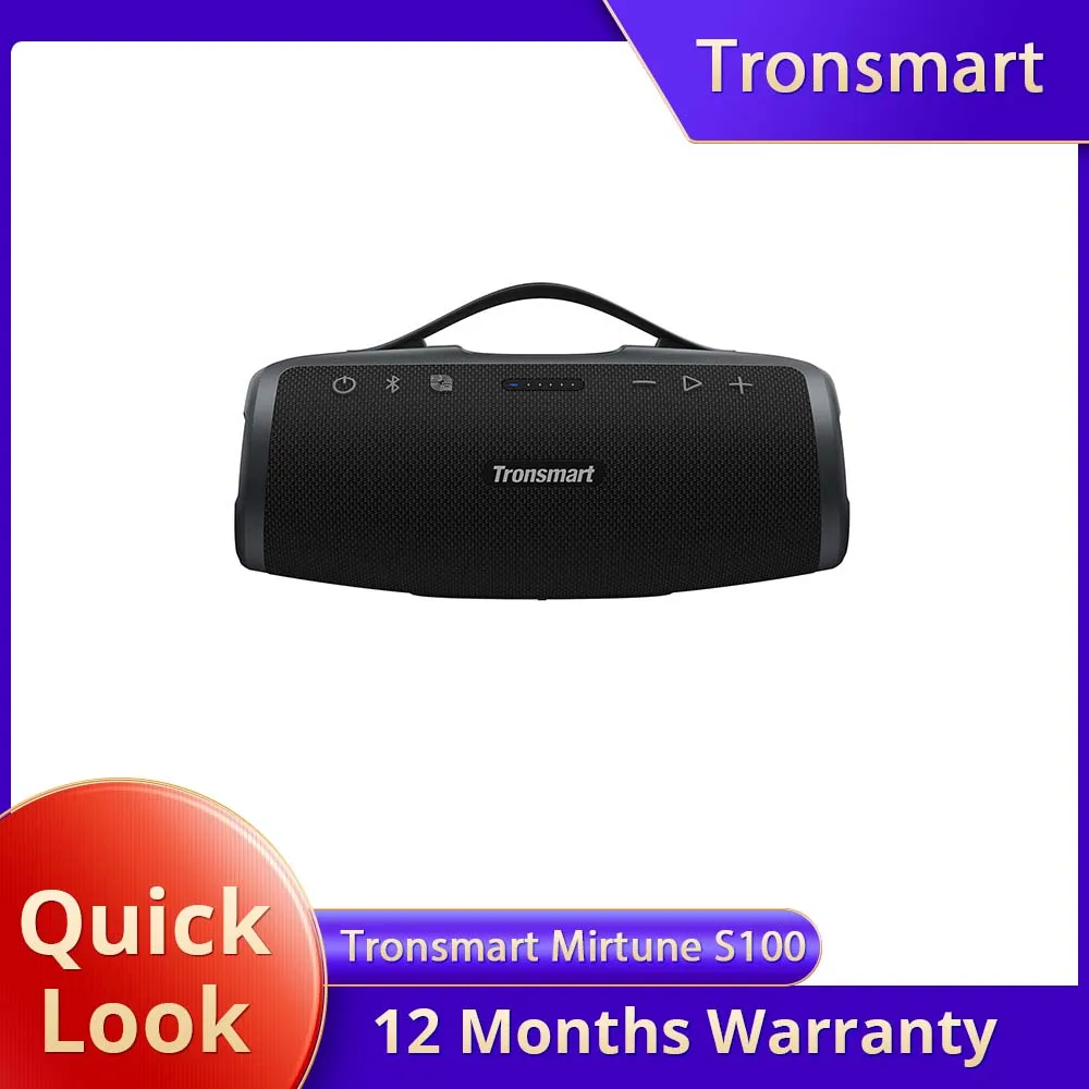 Haut-parleur extérieur portable Tronsmart Mirtune S100, Bluetooth 5.3, égaliseur personnalisable, sortie 50 W, 20 heures de lecture, étanche IPX7, poignée rétractable, sortie 50 W Haut-parleur extérieur portable Tronsmart Mirtune S100, Bluetooth 5.3, égaliseur personnalisable, sortie 50 W, 20 heures de lecture, étanche IPX7, poignée rétractable, sortie 50 W