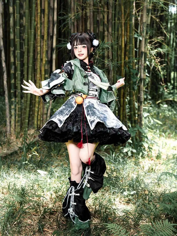 

Новый китайский стиль в китайском стиле, милая панда OP Guofeng, Лолита, фиеста, карнавал, Хэллоуин, косплей, платье, леггинсы, жилет