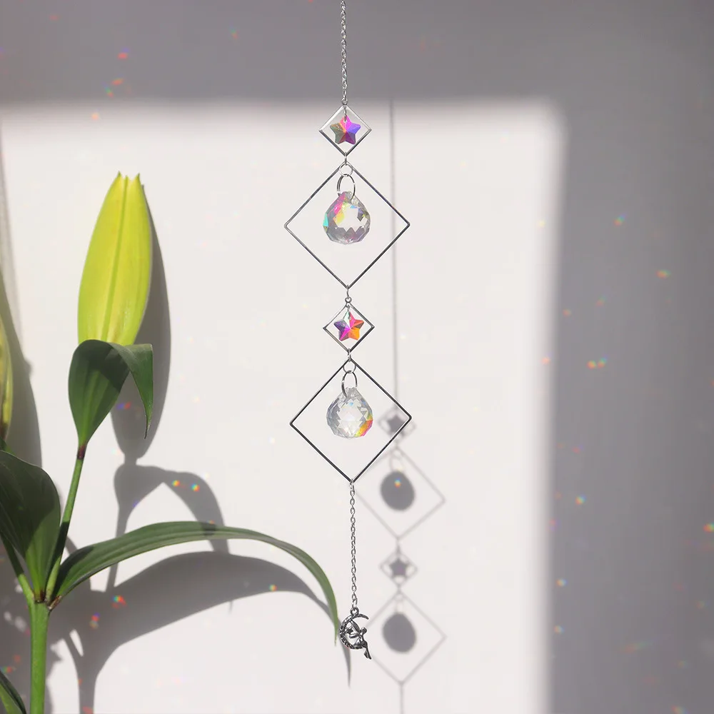 Argent planète galaxie soleil lune étoiles cristal Suncatcher pendentif soleil prisme boule jardin décoration galaxie étoile lune cristal