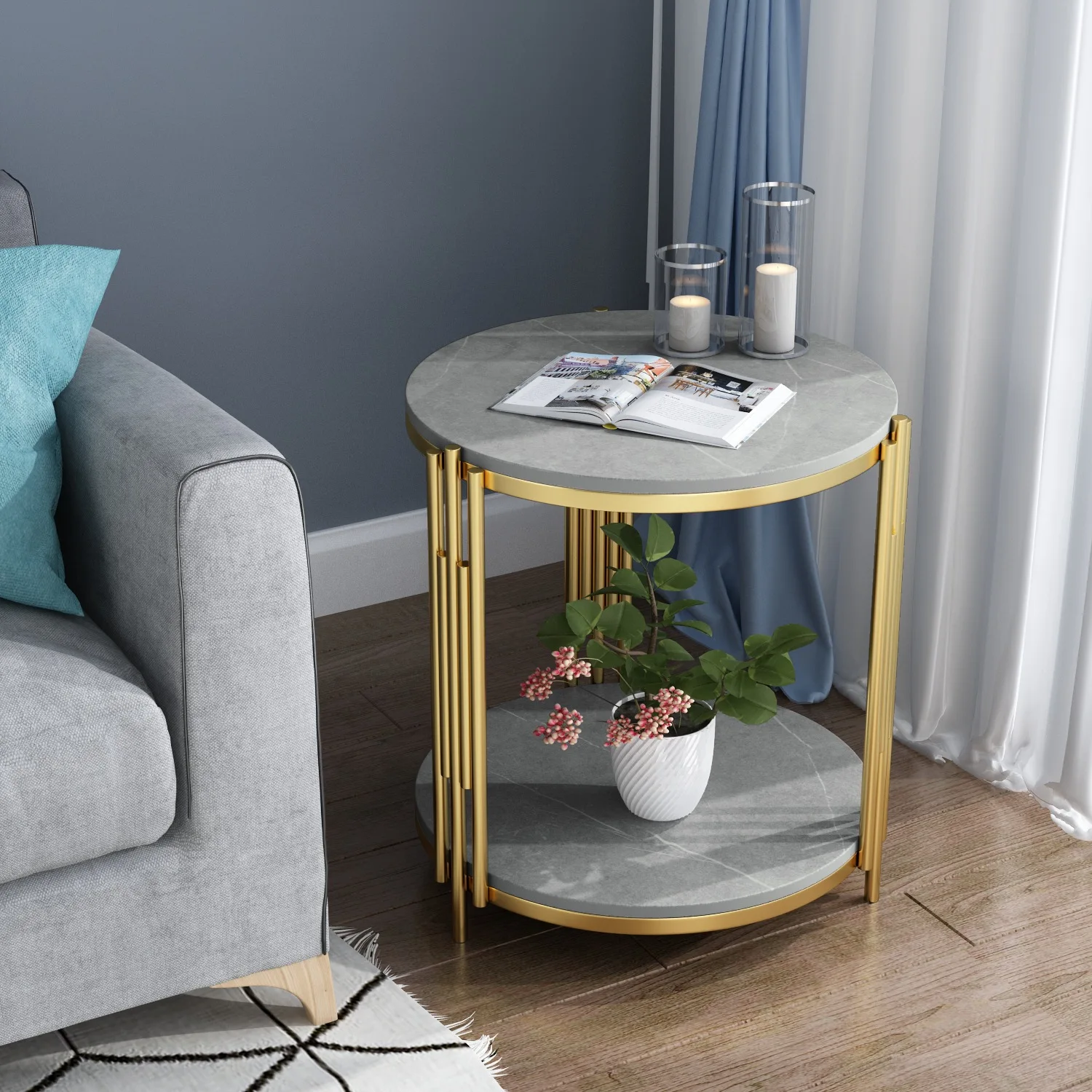 북유럽 스타일 대리석 원형 커피 테이블 이미지