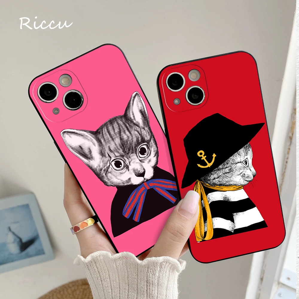 FOR IPhone 14 Luxury Ins Design Funny Cat Phone Case FOR IPhone 14 11 12 Pro 8 7 Plus X 14 Pro MAX SE XR XS 13 MINI Soft Covers