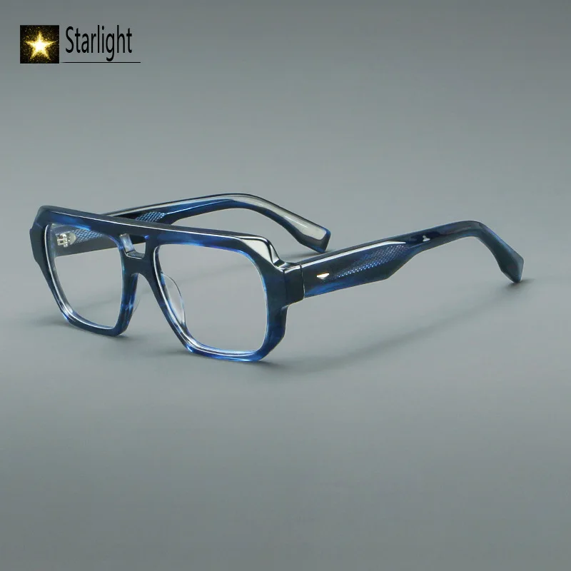 Dubbele beam Dikke Acetaat Brilmontuur Mannen Zwarte Brilmonturen Man Vierkante Lezen Optische Bijziendheid Recept Klassieke 146mm