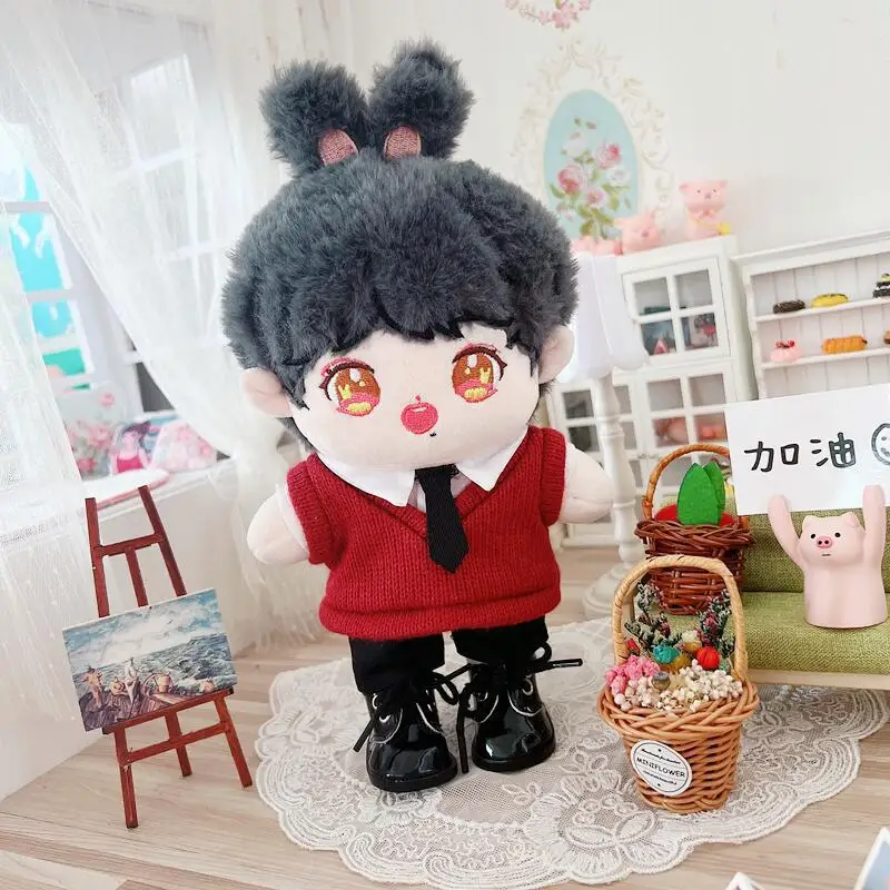 20cm Cute Red Sweater Black Pants Suit Plush Doll DIY Clothes Accessory Cartoon Stuffed Fat Body Cotton Idol Boy Doll Kids Gifts