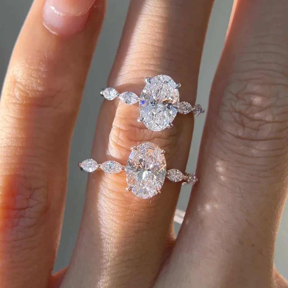 OEVAS Oval Cut 1CT 2CT Full D Color Moissanite Diamond Rings For Women 18K Gold Plated S925 Silver Wedding Charm Fine Jewelry