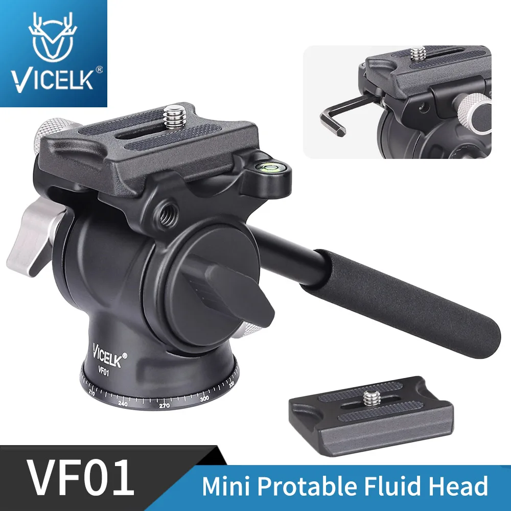 

VICELK VF01 Mini Fluid Video Head Protable Panoramic Hydraulic Head with Arca Swiss QR Plate for Dslr Camera Phone Load 3kg