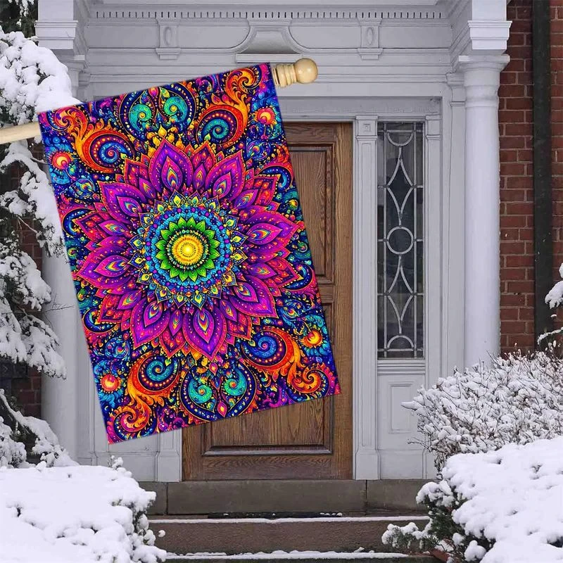1pc Vibrant Lotus Mandala Garden Flag Weatherproof and Machine Washable Outdoor Yard Decor