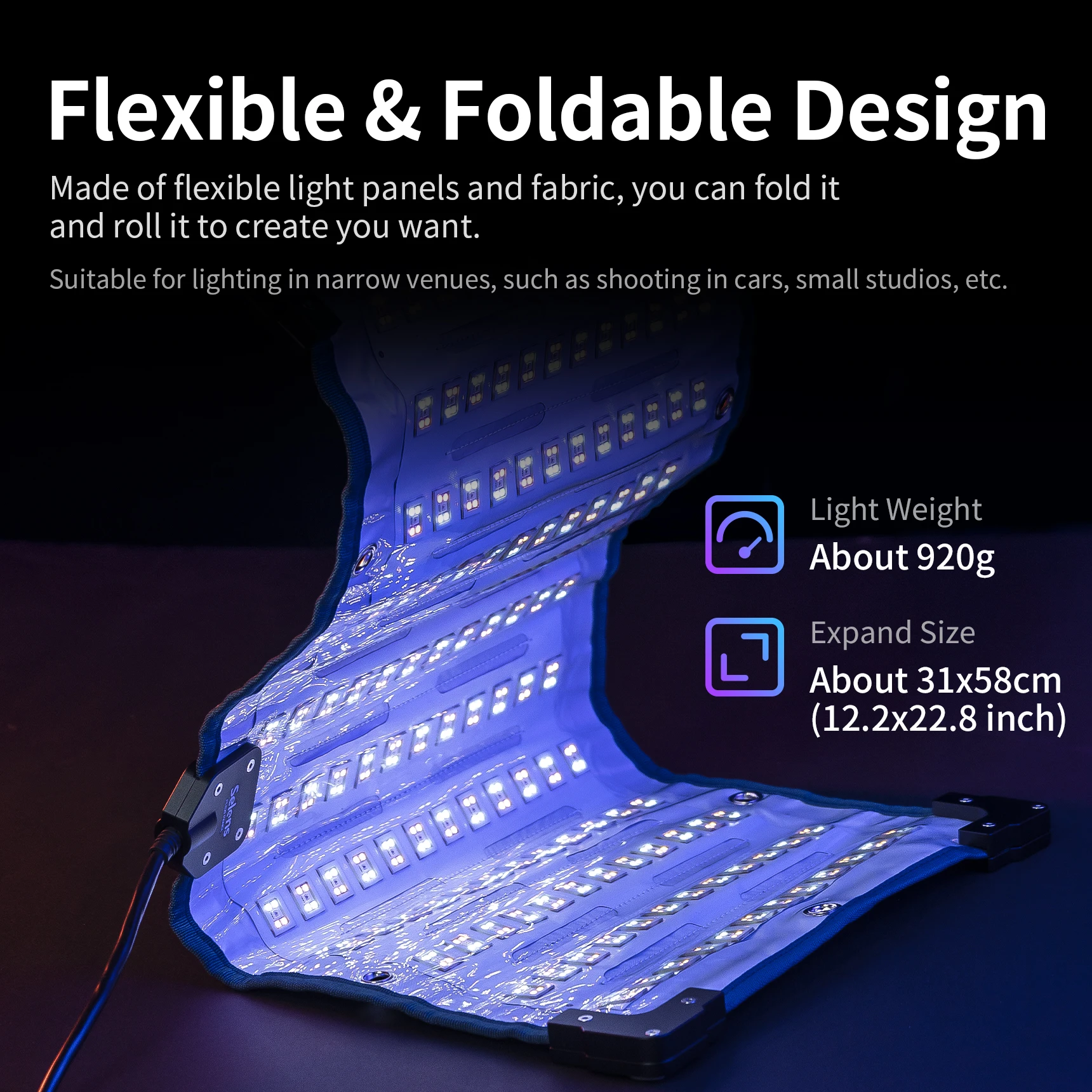 Selens-Full-Color RBG LED rolo pano lâmpada, tecido flexível luz, portátil Photo Studio Kits, fotografia lâmpada, mais novo, 100W