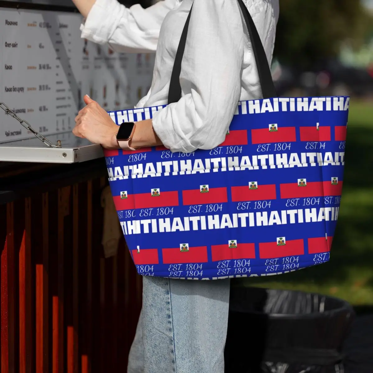 Haiti EST. 1804 Independence Haitian Flag Merch Beach Tote Bag Sport Gym Yoga Duffle Large Tote Bag Women Travel Bag Fitness bag