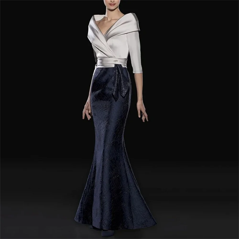 

Long Elegant Satin V-Neck Floor-Length Mermaid Mother of the Bride Dresses Wedding Guest Party 2024 Evening Gala Dress New