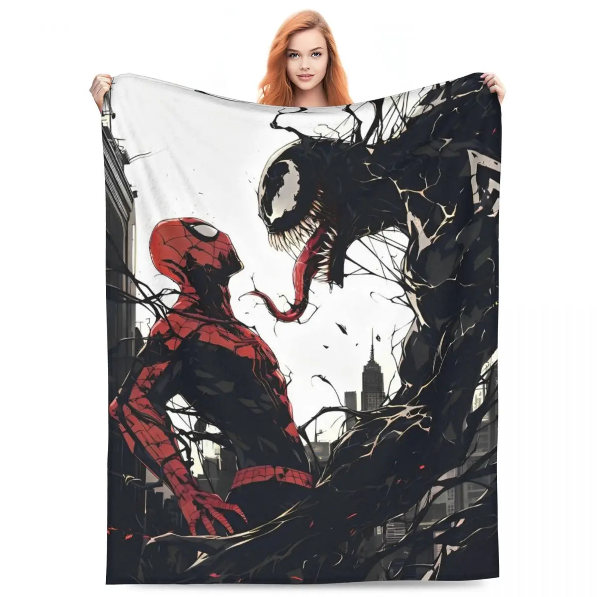 Venomous Encounter - Spiderman & Venom Blankets Plush Funny Breathable Throw Blanket for Bedspread Winter