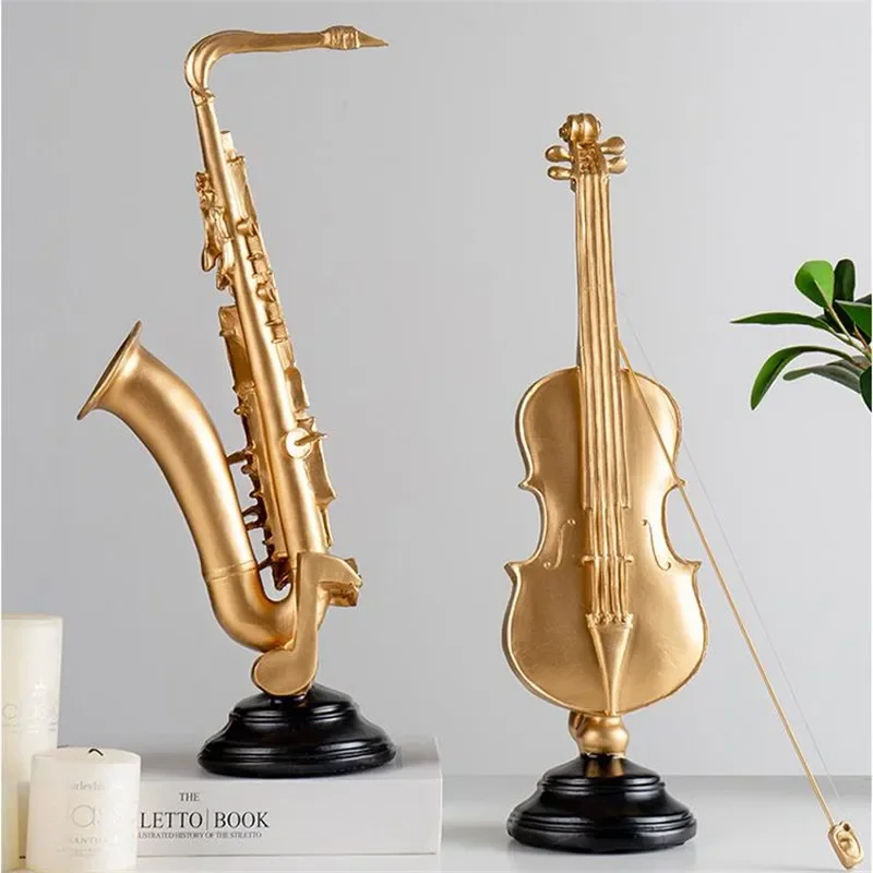 [VIP]-Nordic Modern Musical Instrument Ornaments, Violin, Saxophone Museum Rack, Restaurant Artwork, TV Cabinet Decoration