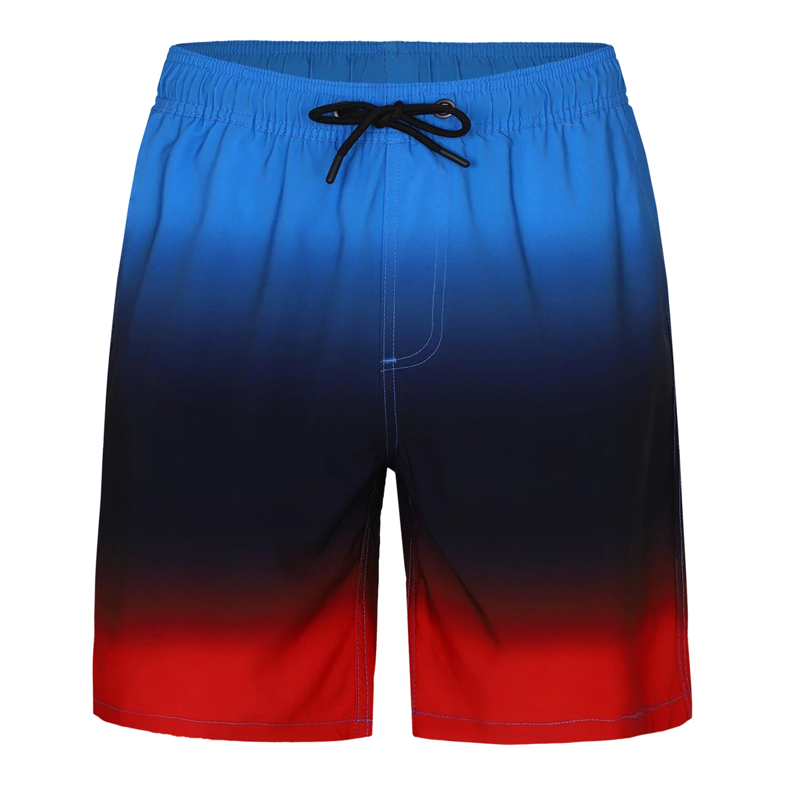 Men 2-in-1 Gradient Swim Trunks Drawstring Elastic Waistband Quick-Drying Compression Liner Boxer Shorts Swimwear Summer Holiday