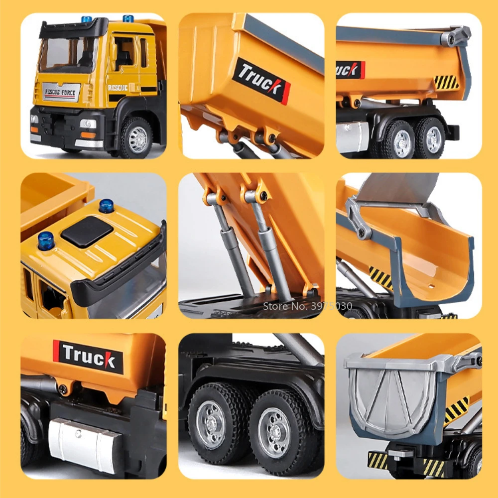 1/50 Scale Tipper Truck Alloy Diecast Toy Model Dump Engineering Transport Truck Sound Light Pull Back Collection Gifts For Kids