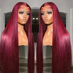 99J Red Lace Front Human Hair Wigs Colored Straight Burgundy 13X6 Transparent Lace Frontal Closure Wig Glueless Wigs for Women