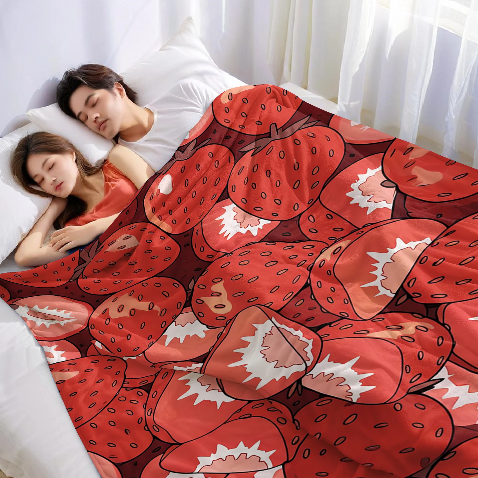Strawberry Crush Christmas Fleece Throw Blanket Soft Warm Cozy Xmas Home Decor for Bed Sofa Couch Holiday Present